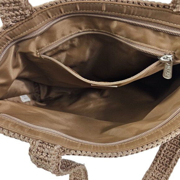 The SAK Crotchet Double Strap Brown Shoulder Handbag Purse - Picture 14 of 16